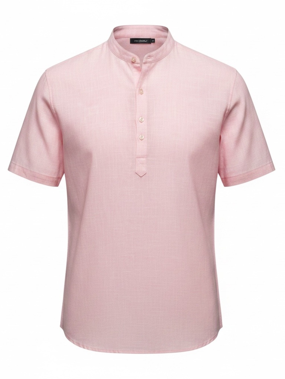 Men's Short-Sleeve Grandad Collar Polo Shirt in Light Pink